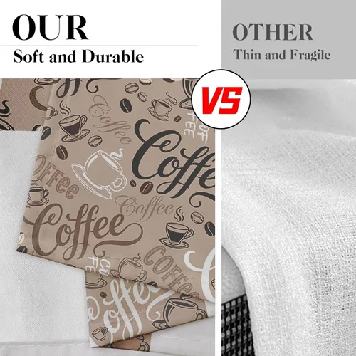 Vista 5 de Cortinas de Ventana de Cocina con Temática de Café, Juego de Cenefa y Niveles, Cortina Corta Marrón Estilo Granja con Bolsillo para Varilla