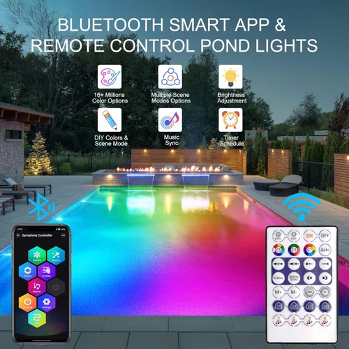 Vista 2 de RGB - Luces sumergibles para estanques bajo el agua, luces de fuente LED súper brillantes, focos de paisaje de colores, control por aplicación