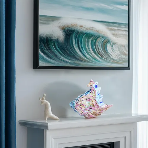 Vista 3 de Concha de cristal con conchas de mar, conchas de mar, decoración de concha de cristal de vida marina, decoración de vidrio soplado, decoración