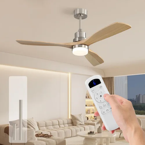 Vista 19 de Sofucor Ventilador de techo con luces y control remoto, ventilador de techo de madera LED moderno de 52 pulgadas con varillas descendentes