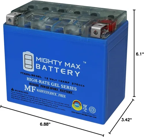 Vista 9 de Mighty Max Battery YTX20L-BS Gel 12V 18AH Reemplazo para baterías CTX20L-BS YB16CLB