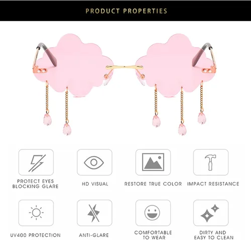Vista 4 de ayigu Rimless Cloud Sunglasses for Women Men Tassel Cute Sunglasses Fashion Vintage Cloud Shaped Glasses 90s Disco Glasses