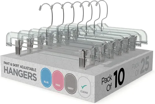 Vista 6 de Perchas transparentes para pantalones de 14 pulgadas con clips, perchas para faldas (paquete de 5)