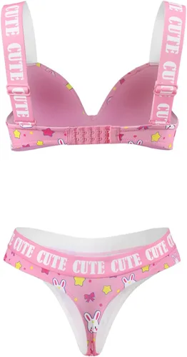 Vista 4 de Littleforbig Conjunto de ropa de dormir con correa para dormir Cami Top y tanga Bralette Set - Usagi Sporty