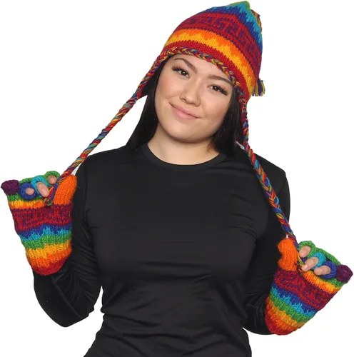 Vista 2 de KayJayStyles Nepal - Juego de gorro de lana de esquí y guantes de punto a mano