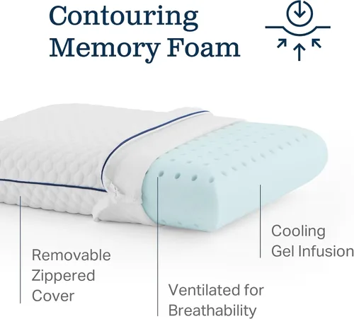 Vista 13 de WEEKENDER Almohada de espuma viscoelástica de gel, tamaño estándar, sensación firme media, soporte para cuello y hombros, para dormir de lado