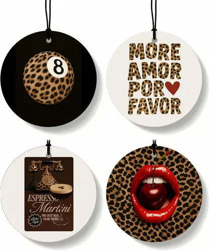 Vista 15 de Ambientador de coche de 8 bolas con estampado de leopardo de moda, 6 unidades, retro coqueta, guepardo, póquer, ambientador colgante para bar