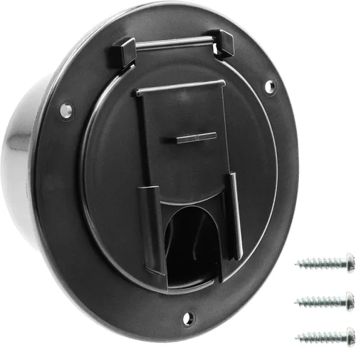 Vista 15 de Halotronics Escotilla redonda eléctrica de 4 1/4 pulgadas para cables de 30 amperios de RV (negra)
