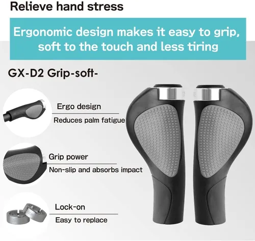 Vista 3 de GORIX Bicicleta Ergo Grips Bar End Cycle Lock en manillar Bicicleta de montaña MTB (GX-D2 (Edición Global))