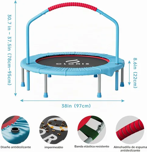 Vista 5 de CLORIS 38in/48in Folding Trampoline - Max Load 220lbs / 450lbs Trampoline Rebounder Trampoline with Adjustable Foam Handle, with safty Padded Cover