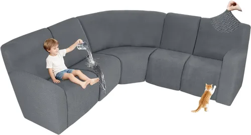 Vista 48 de ALIECOM Fundas 100% impermeables para sofá seccional reclinable, forma de L, elásticas, para esquina, funda para sofá seccional reclinable, lavable