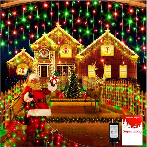 Vista 21 de FLVOECN 480 luces LED de Navidad de 49 pies, enchufables, 8 modos con temporizador, luces de hielo regulables, para exteriores, impermeables