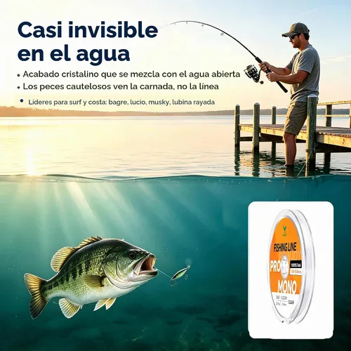 Vista 7 de Monofilament Fishing Line, Invisible Nylon Wire, Knot Guide Cards Transparente
