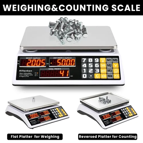 Vista 6 de Báscula comercial de alimentos de 88 libras y 66 libras, calculadora de precios, conteo preciso y pantalla LED doble, báscula digital de cálculo