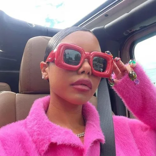 Vista 5 de FEISEDY Lindas gafas de sol cuadradas infladas para mujeres y hombres, modernas de gran tamaño, marco grueso, divertidas sombras estéticas B9097
