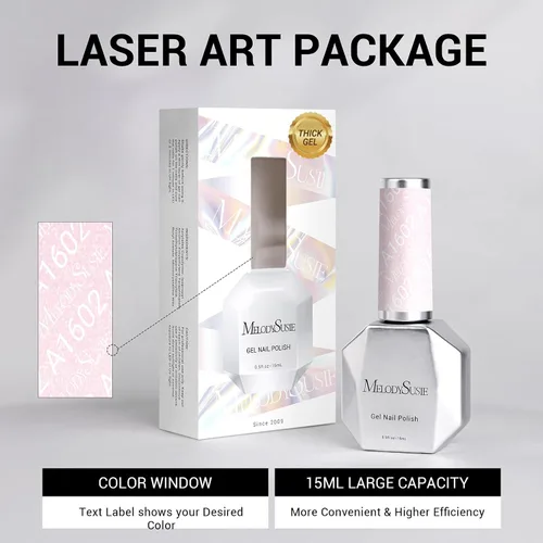Vista 6 de MelodySusie - Esmalte de uñas en gel con brillo perla rosa brillante, 0.5 fl oz, efecto hilo, con acabado de concha rosa brillante, UV LED