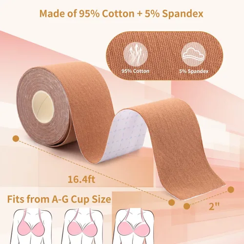 Vista 5 de KSang - Cinta adhesiva para levantamiento de senos, cinta impermeable a prueba de sudor, se adapta a pecho grande A-G con 3 pares de fundas