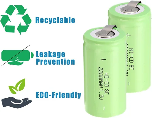 Vista 6 de Ni-Cd 1.2V 2200MAH Batería Recargable Sub C SC Baterías (Verde* 6)