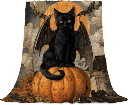 Vista 16 de YeeJu Manta de Halloween pequeña de fantasma espeluznante negro, manta de Halloween para bebé, manta acogedora suave y ligera de felpa de forro