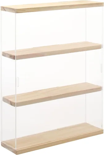 Vista 10 de NONEMEY Caja de exhibición de acrílico transparente con base de madera de 2 niveles, 3 niveles, 12/24 compartimentos, caja de almacenamiento