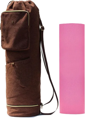Vista 10 de ESVAN Bolsa para esterilla de yoga con múltiples bolsillos. Bolsa de transporte con cordón para esterilla de yoga, Pilates, ejercicio. Bolsa