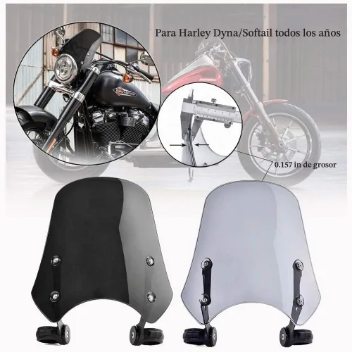 Vista 3 de Parabrisas para motocicleta, deflectores de viento, protector de visera con soporte universal para Ha-rley Dyna Iron 883 Softail Sportster 883