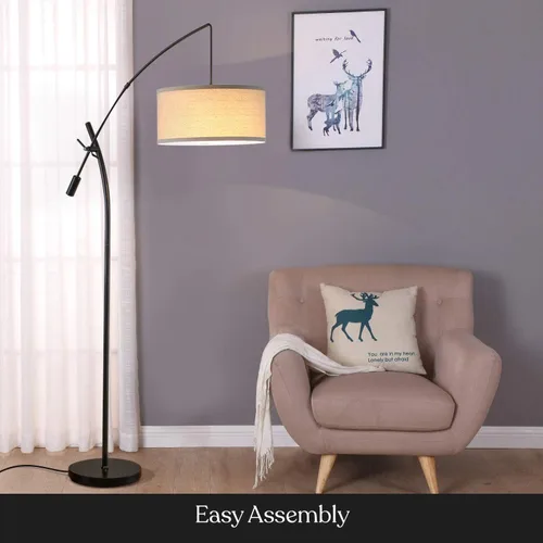 Vista 6 de Brightech Grayson Lámpara de pie LED de arco para oficina y sala de estar, lámpara de brazo ajustable en estilo industrial para lectura de Negro
