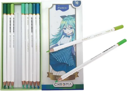 Vista 6 de Lápices de colores pastel Marco Chroma Manga, juego de 50 unidades en caja de metal; dureza 2B, suministros de dibujo profesional para niños
