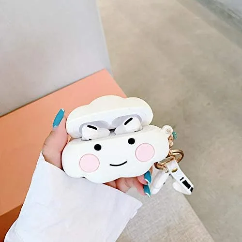 Vista 2 de Linda funda para AirPod Pro para Apple AirPods 2019 con clip llavero pulsera silicona suave color blanco 3D dibujos animados verano lindo encantador