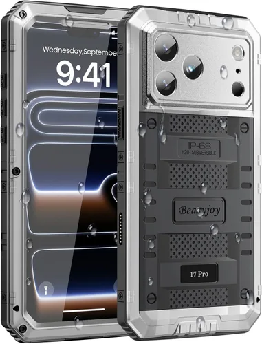 Vista 38 de Beasyjoy Funda impermeable para iPhone 13, funda de metal con protector de pantalla integrado, resistente protección de cuerpo completo, grado