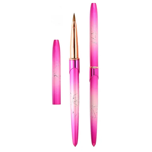 Vista 11 de Kolinsky - Cepillo de uñas acrílicas con mango de metal degradado de talla rojo rosa, aplicación acrílica, extensión de uñas de gel