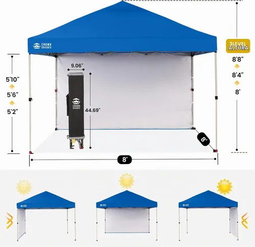 Vista 3 de CROWN SHADES Toldo desplegable de 8 x 8 con 1 pared lateral, tienda de Azul