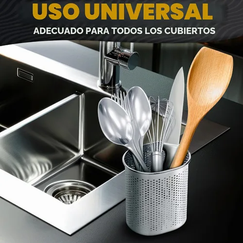 Vista 5 de Palillos Cubiertos y recipiente para utensilios de cocina rack de secado cesta con gancho de acero inoxidable perforado (forma ovalada) – se puede