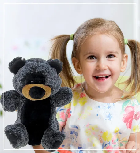 Vista 5 de DolliBu - Marioneta de peluche de oso negro, súper suave, juguetes de peluche de animales salvajes para niños y adultos, lindo oso de peluche negro