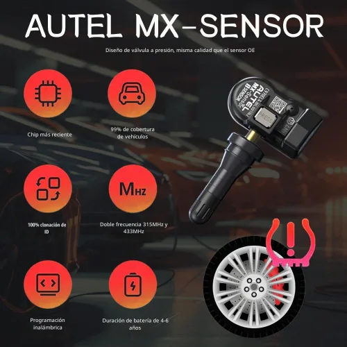 Vista 4 de Autel Sensores TPMS 2 en 1 Sensor MX-Sensor 315Mhz/433Mhz Sensor de presión de neumáticos, sensores TPMS inalámbricos programables y clonables a