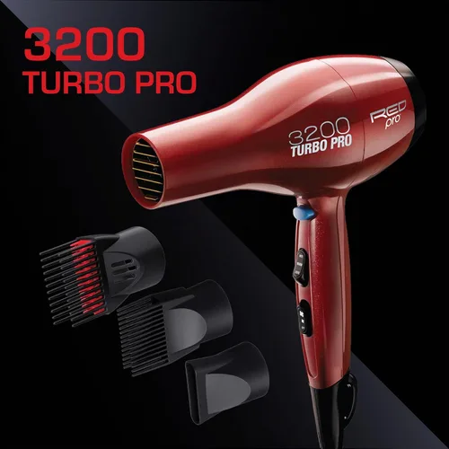 Vista 2 de Kiss Productos Red Pro 3200 Turbo Pro Detangler Secador de CA con 3 accesorios de peinado adicionales
