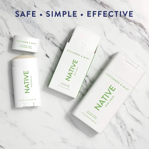 Vista 4 de Native Gel de baño de 3 unidades – Gel de baño natural para mujeres y hombres – sin SLS ni parabenos – Pepino y menta, coco y vainilla, lavanda