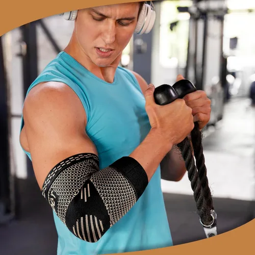 Vista 6 de Manga de codo de cobre, manga de compresión de codo, codera para tendinitis y codo de tenista, golfistas, artritis, bursitis. Alivio del dolor
