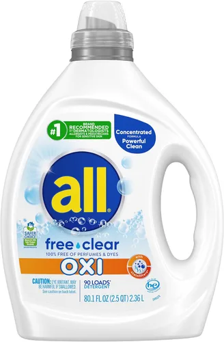 Vista 3 de All all - Detergente líquido para ropa con quitamanchas y blanqueadores OXI, transparente libre, 36 onzas, 20 cargas, 36 onzas líquidas