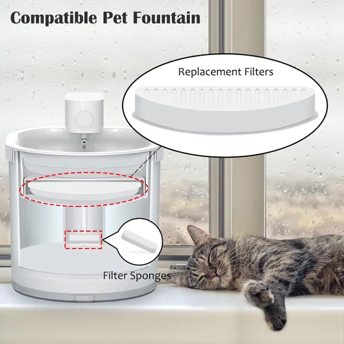 Vista 3 de Paquete de 12 filtros de fuente de agua para gatos y 12 esponjas de filtro de repuesto compatibles con fuente de agua Uahpet de 67 oz/2 L, fuente