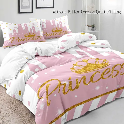 Vista 3 de LUVIVIHOME Juego de funda de edredón de castillo rosa claro de 2 piezas, funda de edredón blanca, ropa de cama para adolescentes, ropa de cama