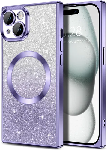 Vista 21 de Hython Funda para iPhone 13 Pro transparente con purpurina magnética [compatible con MagSafe] Protector completo de lente de cámara delgado