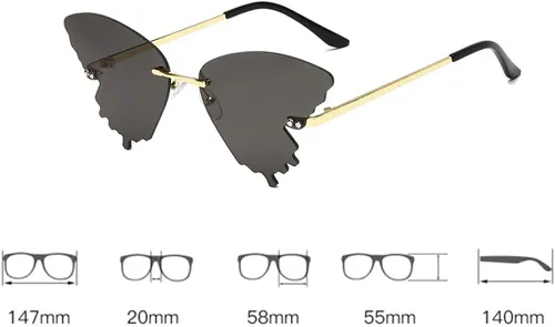 Vista 6 de Gafas de sol de mariposa para mujereshombres de gran tamaño sin montura gafas de lujo tendencia ojo de gato gafas de sol Streetwear UV400
