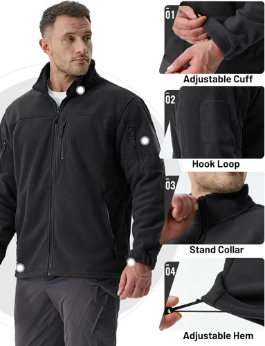 Vista 4 de TACVASEN Chaqueta de forro polar para hombre, chaqueta de invierno con cremallera completa, chaqueta táctica ligera, abrigos de senderismo al aire