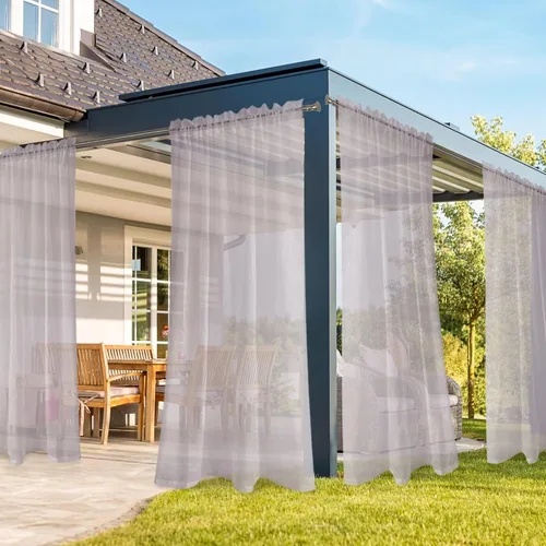 Vista 11 de SpaceDresser Cortinas traslúcidas para patio y exteriores, 4 paneles impermeables con bolsillo para barra, cortina interior para sala de estar Aqua