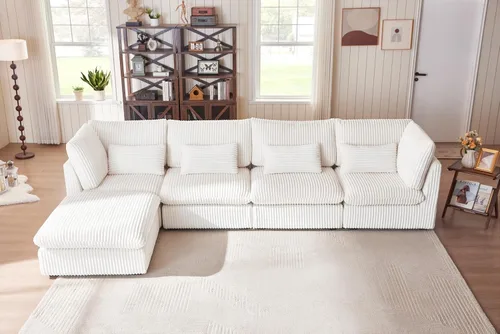Vista 24 de Sofá Modular de Tamaño Grande, Sofá Seccional de Chenilla Cloud Extra Profundo con Chaise Otomana, Sofá Cama de Chenilla Esponjosa de 5 Asientos