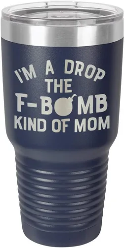 Vista 21 de I'M A DROP THE F BOMB KIND OF MOM Vaso negro de 30 onzas con popote y tapa superior deslizante Taza de viaje de acero inoxidable Comparar