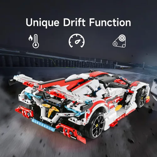 Vista 10 de OWNONE 1 Kits de Construcción de Súper Autos - con Ruedas de Deriva Fáciles, Función de Control Remoto, Puertas Eléctricas de Ala de Gaviota - Juego