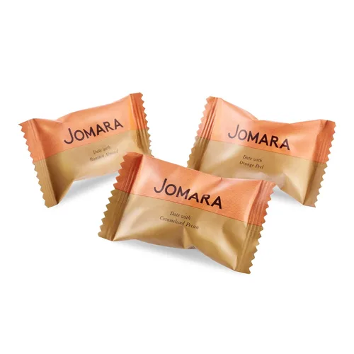 Vista 2 de Jomara Mezcla rellena de dátiles de 3 sabores (con almendra, con nuez y cáscara de naranja) envuelta individualmente