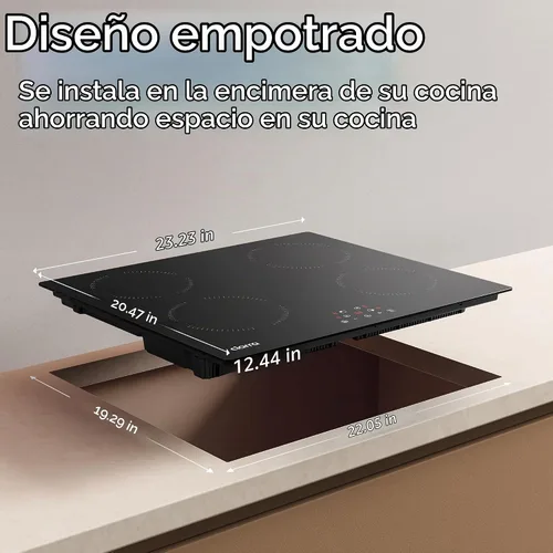 Vista 4 de CDV Placa de Inducción Empotrada de 6000W con 4 Quemadores, Placa Eléctrica de 24 Pulgadas con Control Táctil de Vidrio Cerámico, 9 Niveles